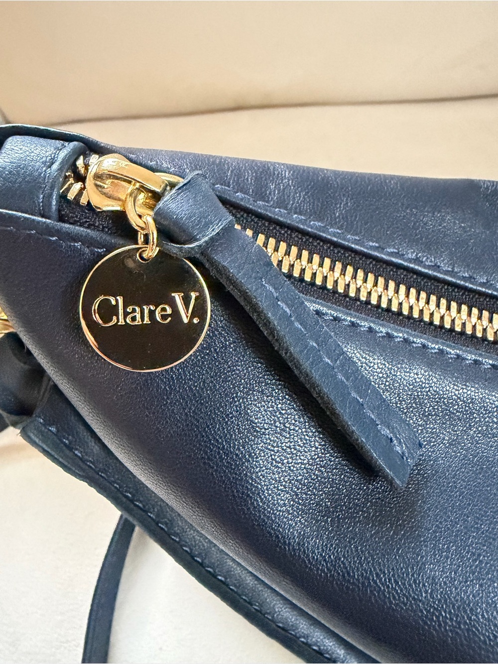 Clare V. Petit Moyen - Navy Nappa Leather Crossbody and Shoulder Bag - Picture 3 of 10